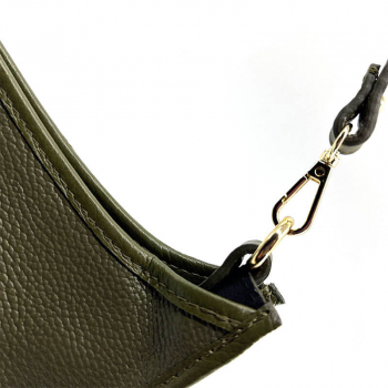 Crossbodybag Nane leather olive green, shoulder bag, saddelbag design, detail